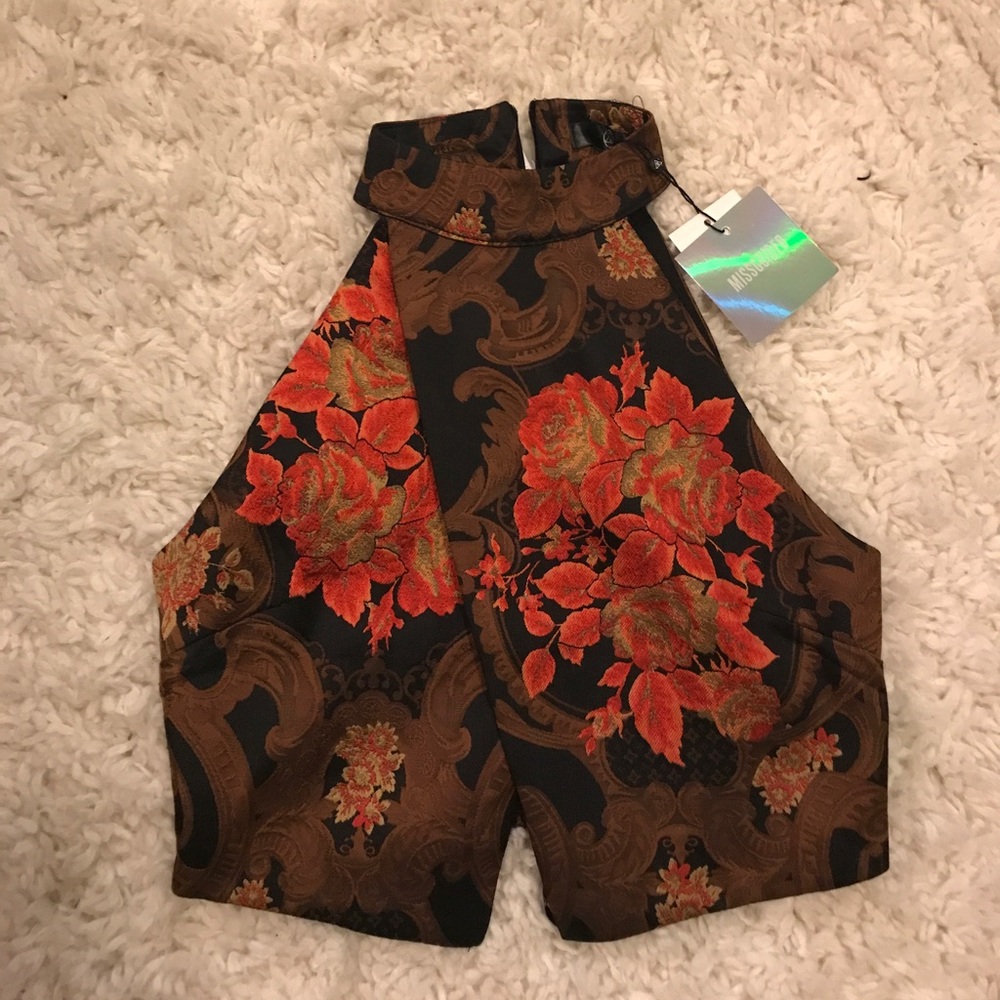 Missguided Black and Red Floral Crop Top